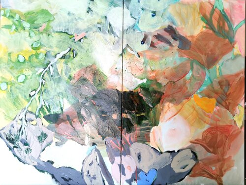 lianes d'eau  diptyque par Aline Wiest, Peinture en vente sur Singulart