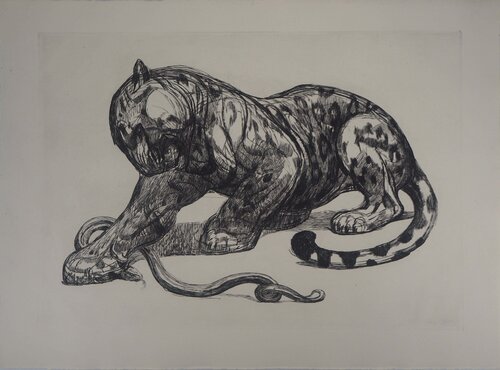 Jaguar et serpent, Gravure originale Paul Jouve