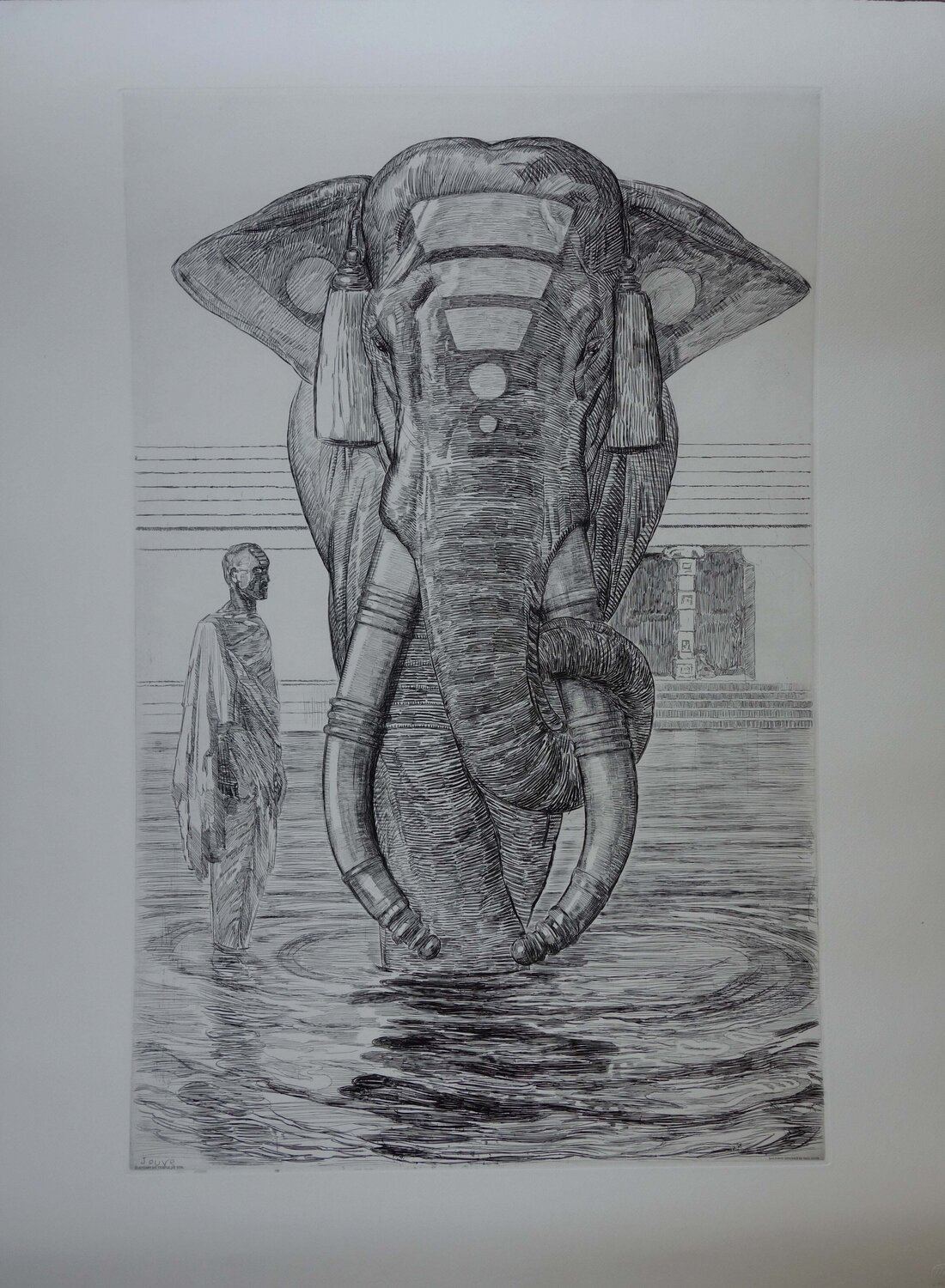 Elephants du temple de Siva, Gravure originale signée Paul Jouve Druck zu verkaufen