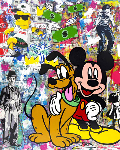 Pink Balloon (Mickey Mouse), original painting on canvas van JOZZA, Schilderij te koop op Singulart