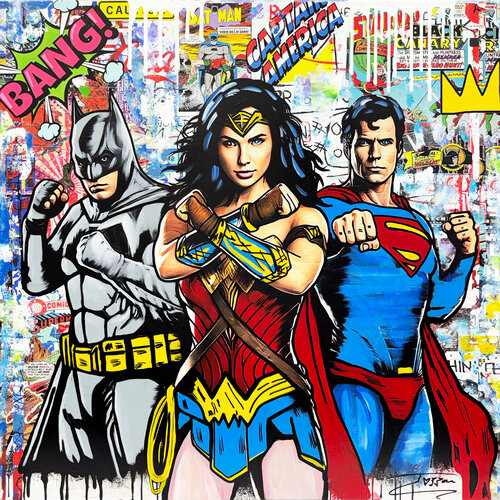 The Trinity! (Batman Superman Wonder Woman), original painting de JOZZA, Pintura a la venta en Singulart