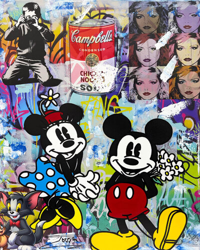 Surprise Flowers (Mickey and Minnie Mouse), original painting van JOZZA, Schilderij te koop op Singulart