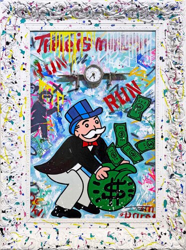 Time Is Money (original painting with functioning clock) van JOZZA, Schilderij te koop op Singulart