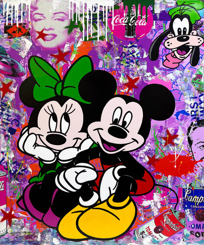 Contemplation (Mickey Minnie Mouse), large original painting van JOZZA, Schilderij te koop op Singulart
