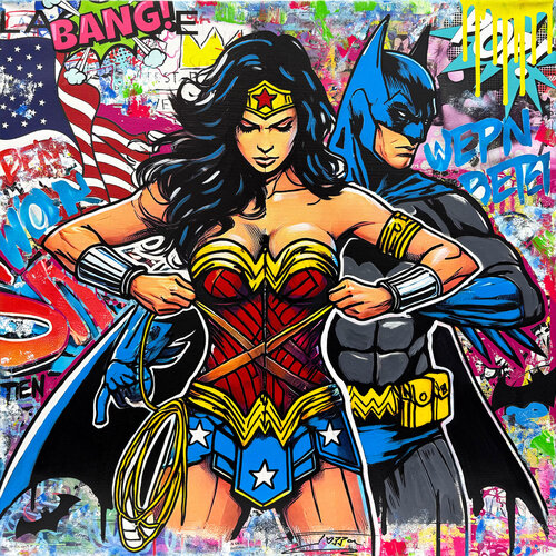 WonderBat (Batman Wonder Woman), original painting van JOZZA, Schilderij te koop op Singulart