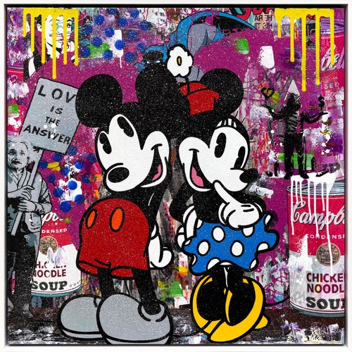 Loving Couple (Mickey Minnie Mouse), framed original painting van JOZZA, Schilderij te koop op Singulart