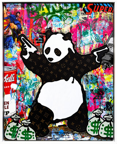 Panda Bowl (original painting with custom painted frame) van JOZZA, Schilderij te koop op Singulart