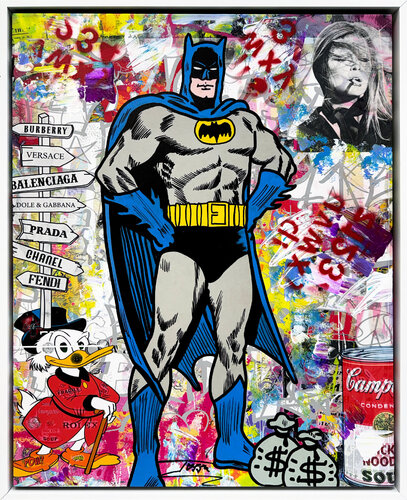 Caped Crusader (Batman), original painting with custom painted frame van JOZZA, Schilderij te koop op Singulart