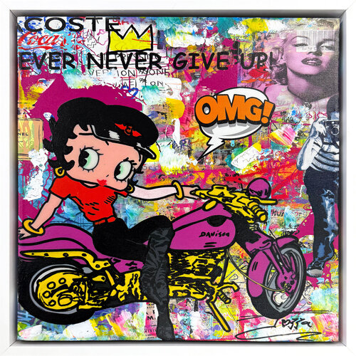 My Harley (Betty Boop), framed original painting van JOZZA, Schilderij te koop op Singulart