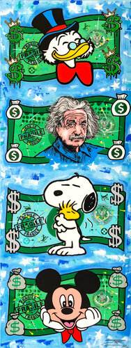 Cash Only II (Scrooge Einstein Snoopy Mickey), large original painting by JOZZA, 회화 for Sale on Singulart