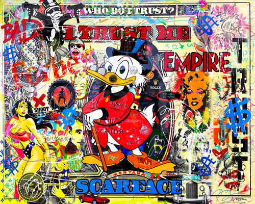 Scrooge's Empire! Huge Original Painting Coated with Resin, 48x60 inches, McDuck by JOZZA, 絵画 for Sale on Singulart