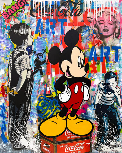 Art is Love, Huge Original Painting, Signed, 60x48 in. Stretched, Mickey Mouse by JOZZA, 絵画 for Sale on Singulart