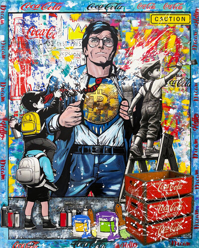 Super Coin! Huge Original Painting on Canvas, Signed, 60x48 in. Stretched by JOZZA, 絵画 for Sale on Singulart