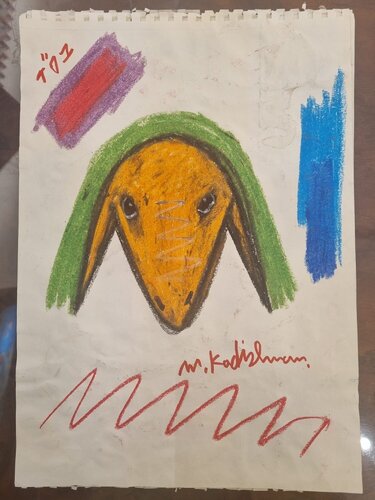 Orange Sheep Head by Menashe Kadishman, Painting for Sale on Singulart