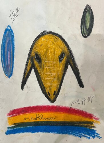  yellow sheep   van Menashe Kadishman, Schilderij te koop op Singulart