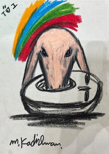 Pink Sheep by Menashe Kadishman, 회화 for Sale on Singulart