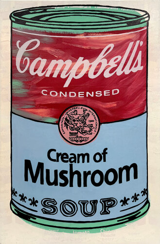 Campbell's Cream of Mushroom Soup (hand signed embellished canvas) by Steve Kaufman, Print for Sale on Singulart