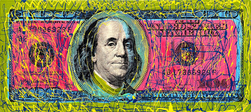 One Hundred Dollar Bill (stretched hand signed embellished canvas) par Steve Kaufman, Édition en vente sur Singulart