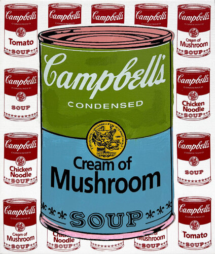 Campbell's Cream of Mushroom (stretched unique oil painted canvas) di Steve Kaufman, Pittura in vendita su Singulart