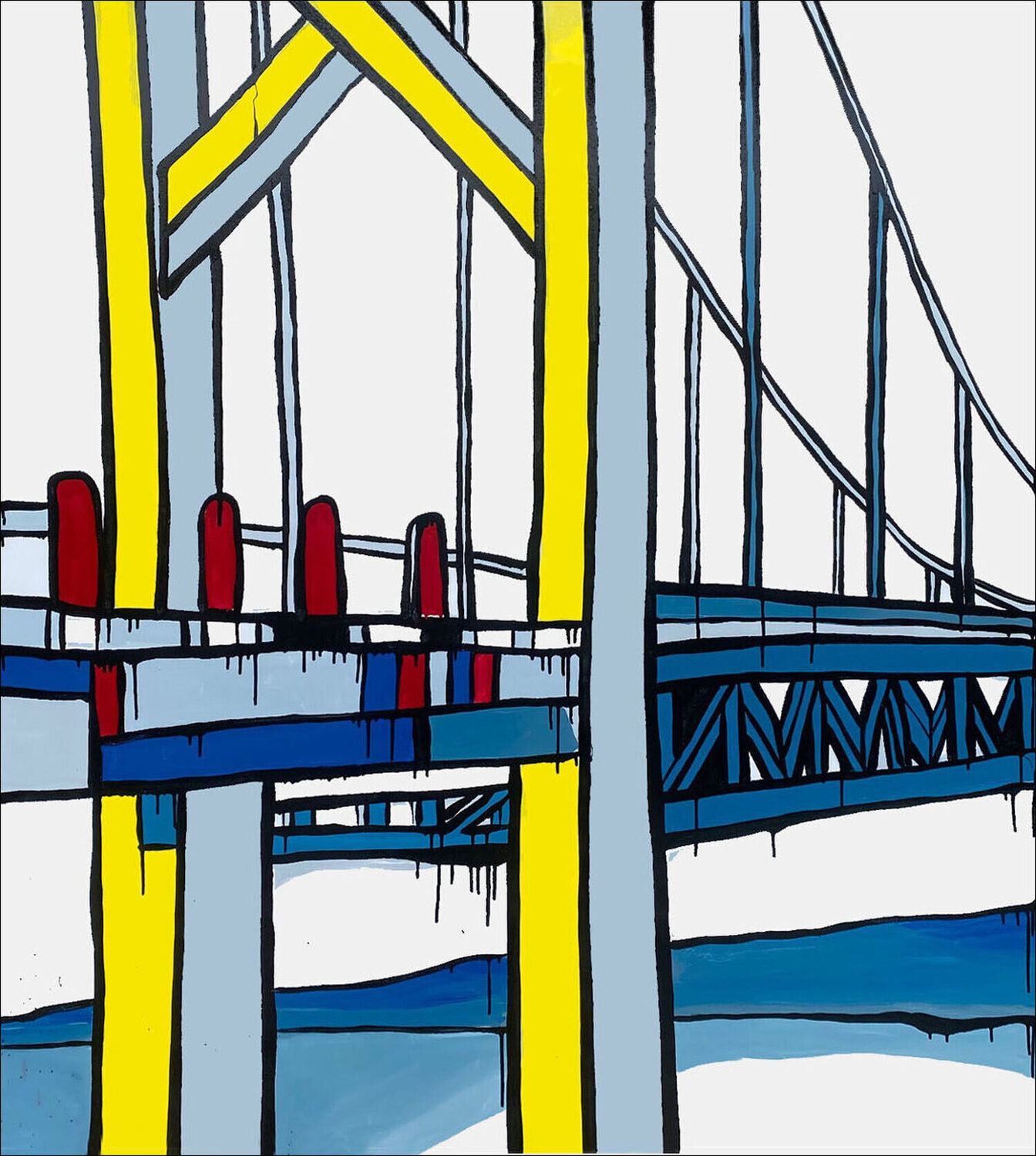 Yellow and Grey Suspension Bridge Jasper Knight Dipinto originale in vendita