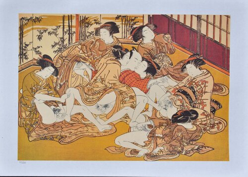L'orgie, LITHOGRAPHIE érotique japonaise di Isoda Koryusai, Stampa in vendita su Singulart