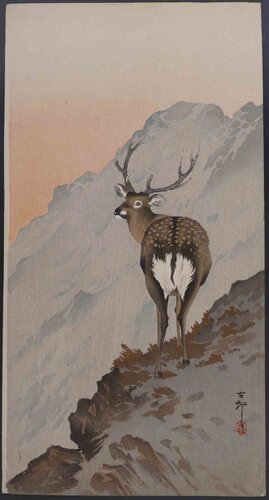Deer on a Mountain Ledge at Dusk by Ohara Koson, Print for Sale on Singulart