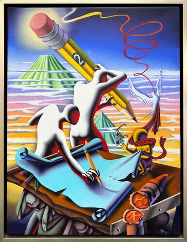 Be Sharp (framed original painting on canvas) di Mark Kostabi, Pittura in vendita su Singulart
