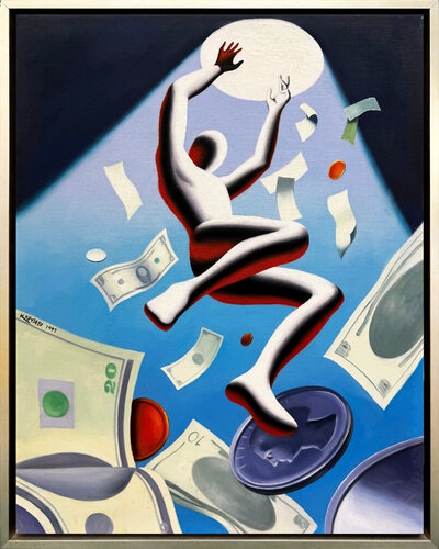 Pit Fall (framed original painting on canvas) di Mark Kostabi, Pittura in vendita su Singulart