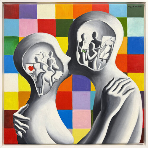 Deep Thoughts (framed original painting on canvas) par Mark Kostabi, Peinture en vente sur Singulart