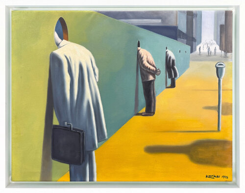 See No Evil, Original Painting on Canvas, Hand Signed, 24x30 in. Framed de Mark Kostabi, Pintura a la venta en Singulart