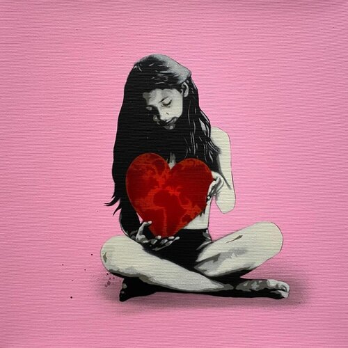 Love The World You Live In Semi Mini Pink di Kunstrasen, Altri media in vendita su Singulart