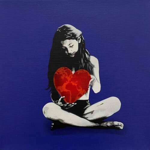  Love The World You Live In Semi Mini Blue di Kunstrasen, Altri media in vendita su Singulart