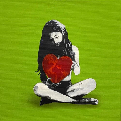 Love The World You Live In Semi Mini Light Green di Kunstrasen, Altri media in vendita su Singulart