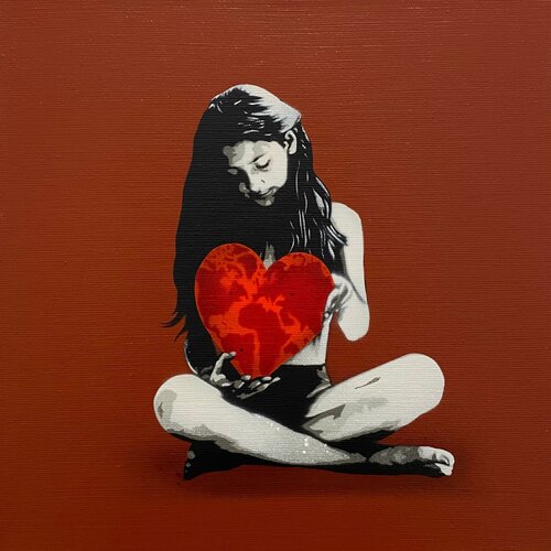 Love The World You Live In Semi Mini Dark Red di Kunstrasen, Altri media in vendita su Singulart