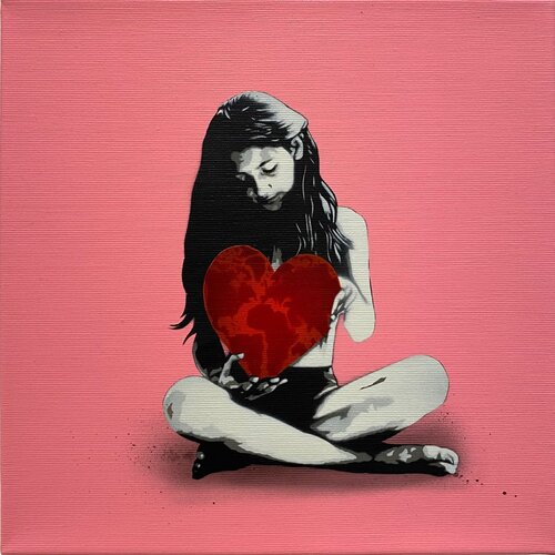 Love The World You Live In Semi Mini Salmon Pink di Kunstrasen, Altri media in vendita su Singulart