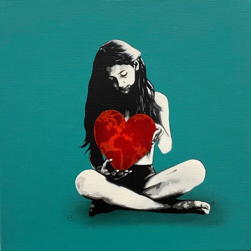 Love The World You Live In Semi Mini Aqua Green  di Kunstrasen, Altri media in vendita su Singulart