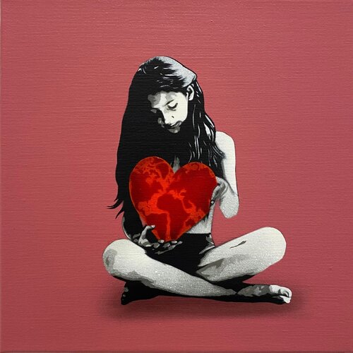 Love The World You Live In Semi Mini Dark Pink di Kunstrasen, Altri media in vendita su Singulart