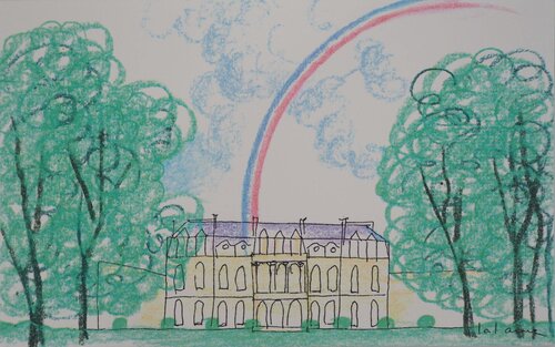 Palais de l'Elysée à l'arc en ciel, Sérigraphie signée François-Xavier Lalanne