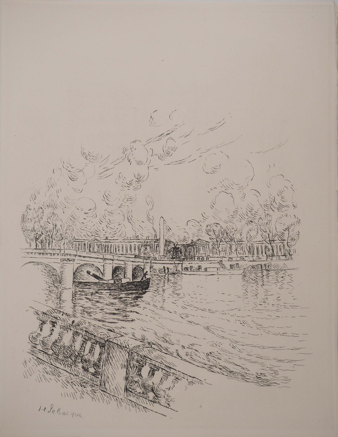 Le pont du Quai d'Orsay, Gravure originale signée Henri Lebasque Afdruk te koop