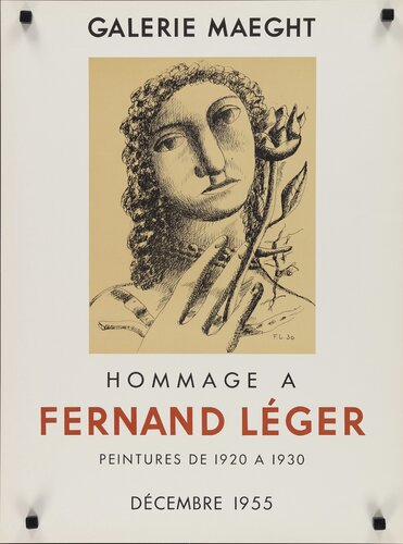 HOMMAGE A FERNAND LEGER 19x25 French museum/art exhibition Jeune Fille a la Fleur!, (Magnets in the corners are for photography only and are not on the actual poster), FREE DOMESTIC SHIPPING di Fernand Léger, Stampa in vendita su Singulart