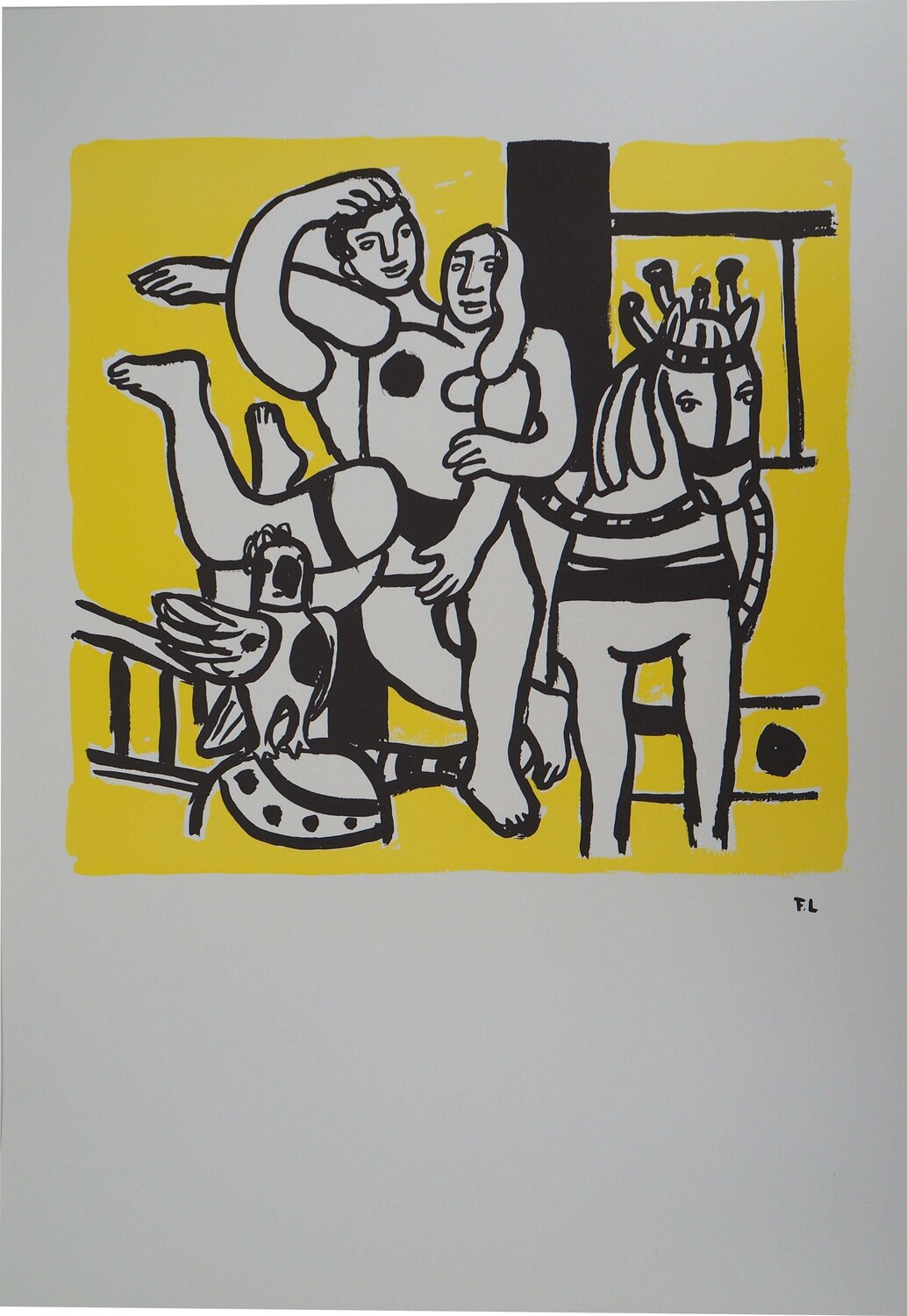 Couple amoureux et cheval, Lithographie signée Fernand Léger Impresión en venta