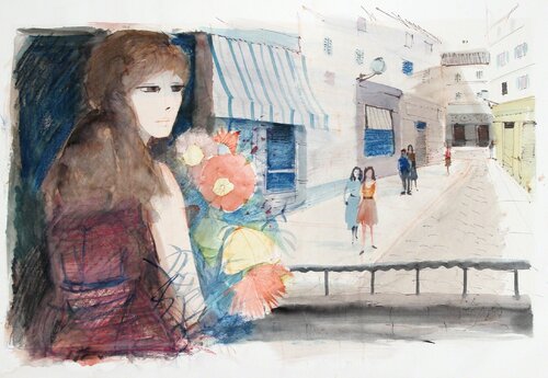 Shop Girl with Flowers de Charles Levier, Obra en papel a la venta en Singulart