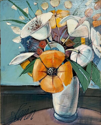 Flowers at the Window de Charles Levier, Pintura a la venta en Singulart
