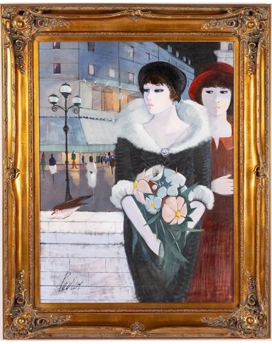 Two Women with European Street Scene de Charles Levier, Pintura a la venta en Singulart