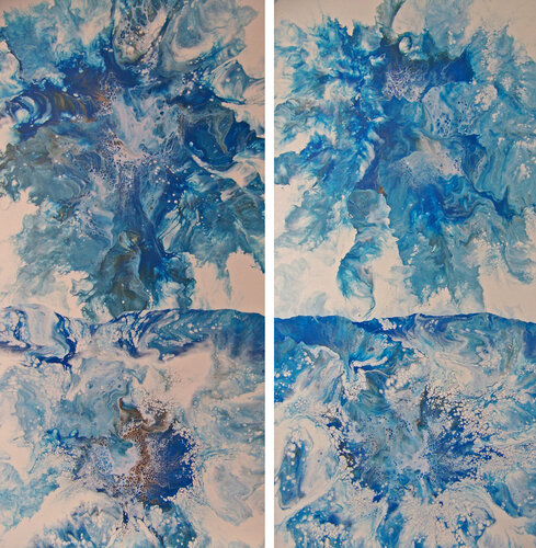 Flowers in the Snow--St. Moritz --Diptych par Jo Moore, Peinture en vente sur Singulart