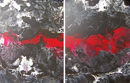 Here Comes the Night I---Red Diptych van Jo Moore, Schilderij te koop op Singulart