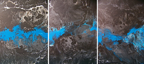 Here Comes the Night II---Blue Triptych van Jo Moore, Schilderij te koop op Singulart