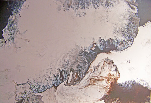 The Earth's Gentle Flow (H) di Jo Moore, Pittura in vendita su Singulart