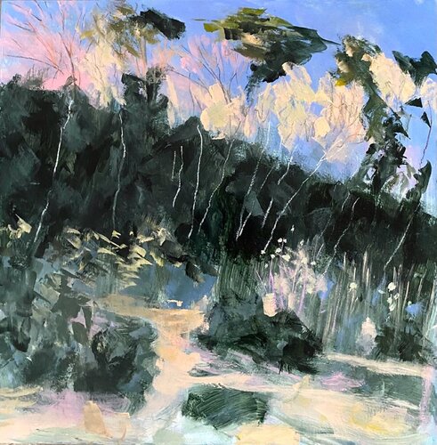 Bright Winter Light On Cliff Trees di Nikki Wheeler, Pittura in vendita su Singulart