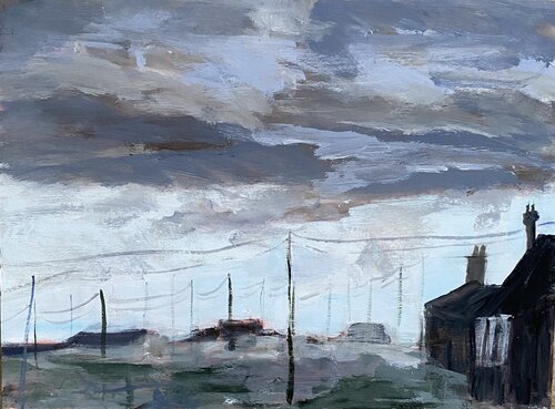 Rainy Morning, Dungeness di Nikki Wheeler, Pittura in vendita su Singulart